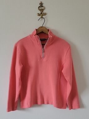 Tommy Bahama Peach/Coral Ribbed Knit 1/4 Zip Size Medium
